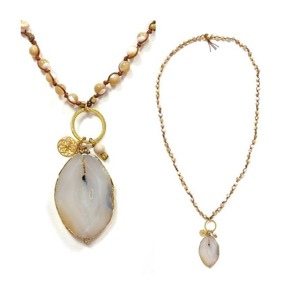 Beaded Necklace with Stone Pendant - Picture 1 of 10